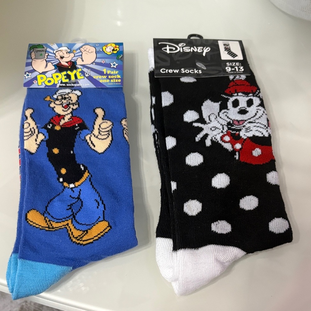 Disney Popeye and Minnie Mouse Crew Socks - Blue, Black, White